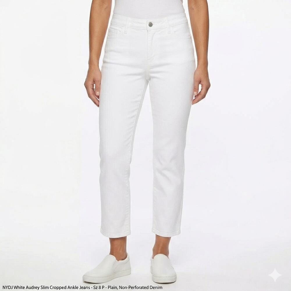 NYDJ White Audrey Slim Ankle Jeans 8P High Rise Straight Cropped Stretch Pants